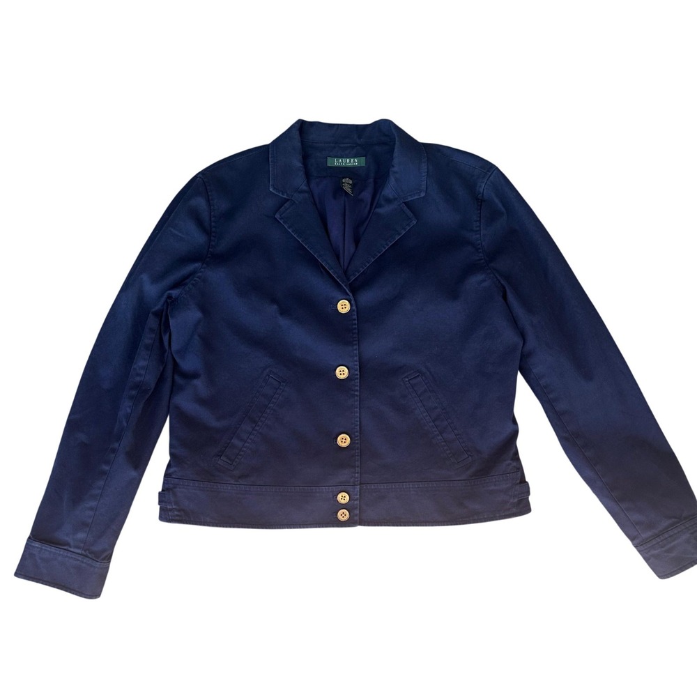 Lauren Ralph Lauren Womens Size 16 Navy blue Cropped Jacket Gold Button Blazer